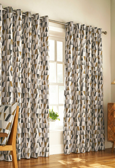 Reno Eyelet, Charcoal/Gold - Ready Made Curtains